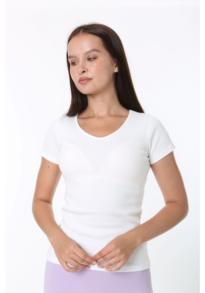 Rooted-kadın Basic V Yaka T-shirt ,fitilli Kaşkorse Kumaş Bluz BEYAZ