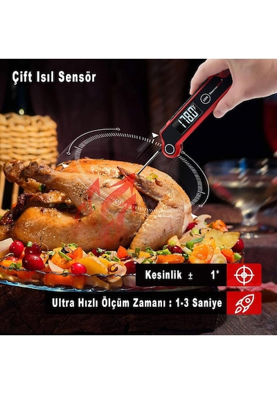 Thermopro TP620 Su Geçirmez Katlanabilir LED Ekranlı Gıda Pişirme Termometresi - T09416
