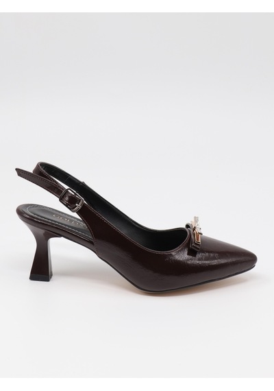 Nesilshoes Nesil Shoes Elva 761 Khv Krşk Rgn Topuklu Kadın Ayakkabı Kahve Kırışık Rugan