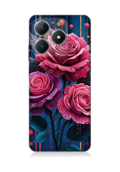 Realme C61 Uyumlu Gece Açan Pembe Güller Desenli Silikon Kılıf Çok Renkli