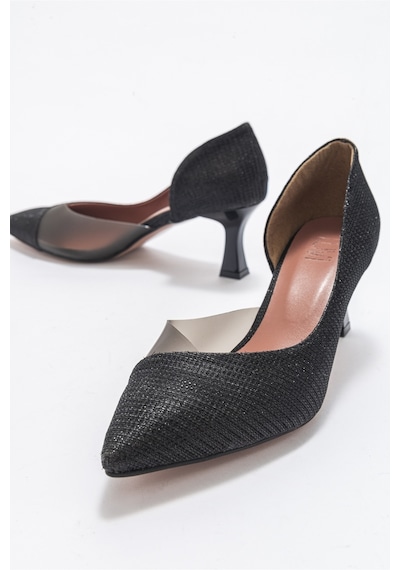 Luvishoes 353 Siyah Simli Topuklu Kadın Ayakkabı Siyah Sim