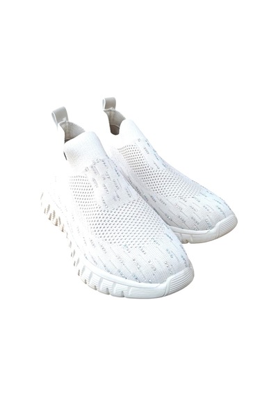 Divamod 502 Kadın Bej Triko Taşlı Memory Foam Tabanlıklı Comfort Sneaker Bej Siyah