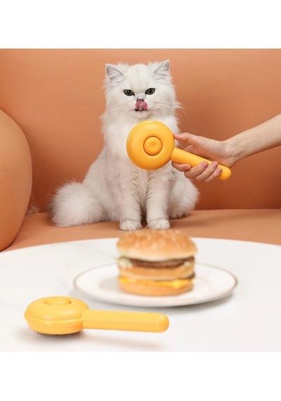 Tarak Kedi Köpek Tüy Toplayıcı Fırça Masaj Hamburger Şekil Otomatik Temizlenen Evcil Hayvan Tarağı