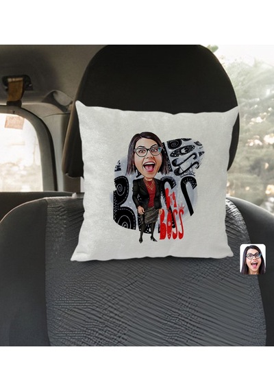 Bk Gift Kişiye Özel Kadın Big Boss Karikatürlü Kare Araç Koltuk Yastığı-3 Çok Renkli