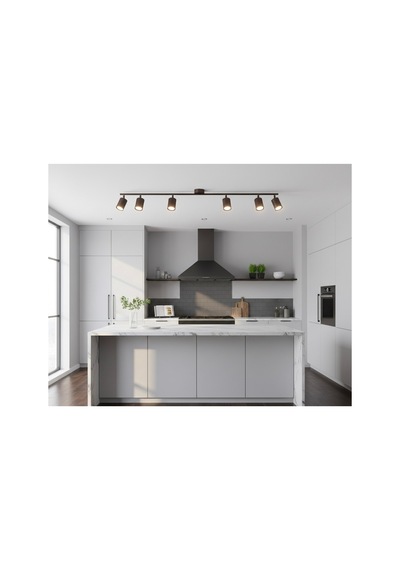 150 Cm Kahverengi Altılı Gu10 Led Spot Tavan Avize Hareketli Başlık Os Ram Tasarruflu Led Masaüstü Siyah