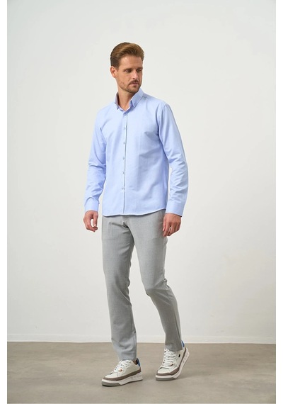 Morven Slim Fit Düğmeli Yaka Oxford Kolay Ütülenebilir Pamuklu Uzun Kollu Gömlek Kutulu