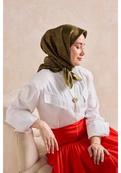Silk Home Twill İpek Eşarp Line Yeşil Çok Renkli