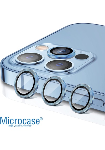 Apple Uyumlu iPhone 13 Pro Max Kamera Camı Lens Koruyucu Halka Set Sierra Mavi