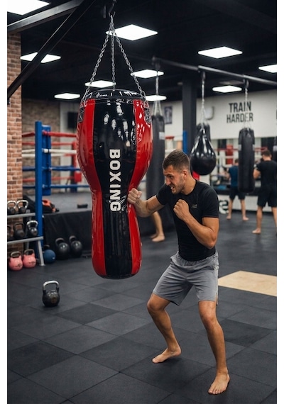 Spor Byfit Salon Tipi Özel Tasarım Aparkat Boks Torbası Kırmızı - Siyah