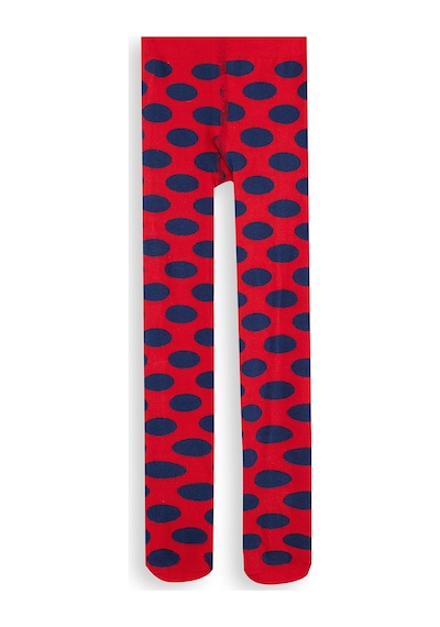 Denokids Kız Çocuk Puantiyeli Pamuklu Kırmızı Külotlu Çorap 4-9 Yaş