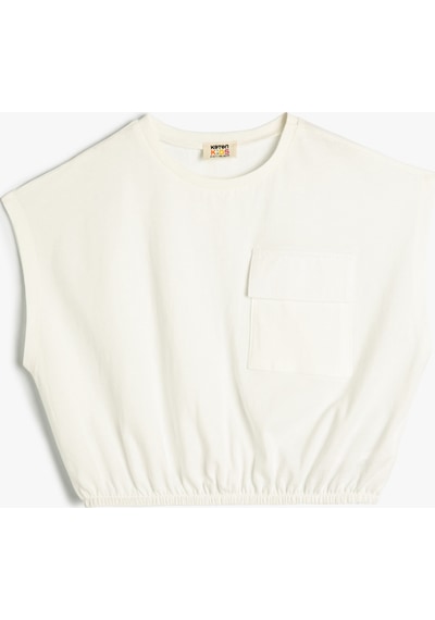 Koton Crop Tişört Cep Detaylı Beli Lastikli Kolsuz Pamuklu Ekru 4skg10259ak 4SKG10259AK010 Ekru