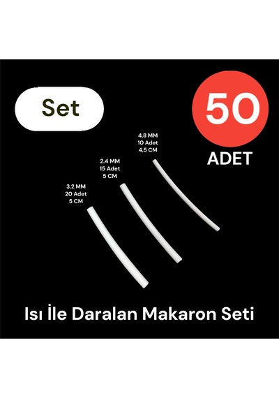 Tek-iş Isı İle Daralan Makaron Seti 50 Adet Beyaz 3.2 20 + 2.4 15 + 1.5 15 Adet