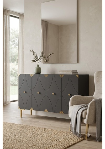 Ka1297ag Alfa Konsol Ve Tv Sehpası Antrasit-gold 120cm