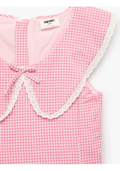 Koton Bebe Yaka Kolsuz Dantel Detaylı Pötikare Elbise Pembe Ekose 6skg80181aw