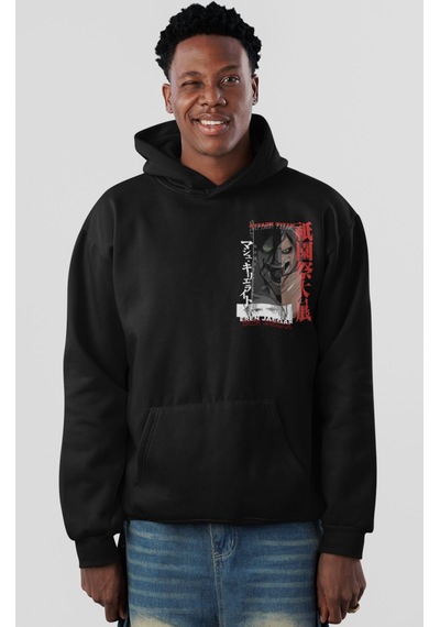 Sevbano Eren Jaegar Attack On Titan Anime Sırt Baskılı Unisex Oversize Pe Siyah