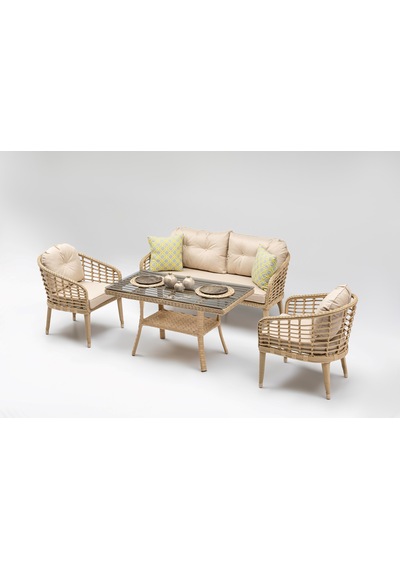 Rodos Rattan Mini 2'li Oturma Grubu Cappuccino