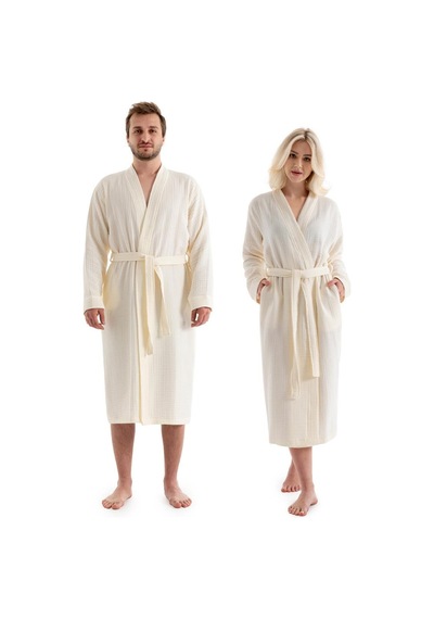 Unisex Kimono Bornoz - Ekru