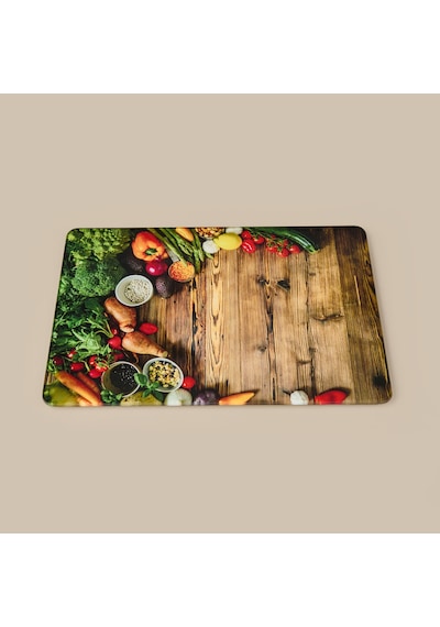 Ahşap Desenli Cam Kesme Tahtası - Renkli - 20x30 Cm Çok Renkli