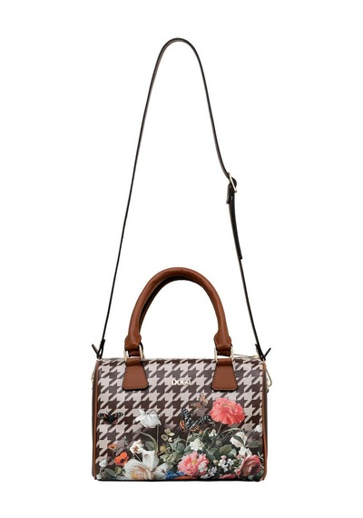 Dogo Kadın Vegan Deri Kahverengi El Çantası - Brown Majestic Garden Tasarım Multicolor
