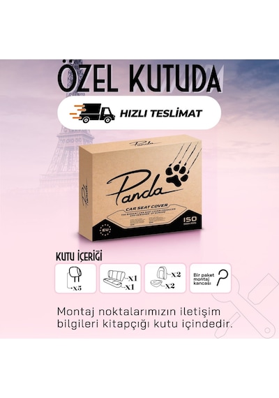 Panda Paris Serisi Pike Kumaş Oto Koltuk Kılıfı Tam Set Bej - Siyah