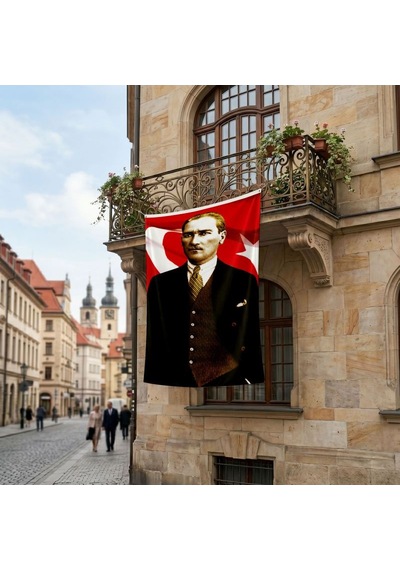 Takım Elbiseli Sivil Gazi Mustafa Kemal Atatürk Portre Ay Yıldız Poster Bayrak Premium Raşel Kumaş Ata40 Diğer