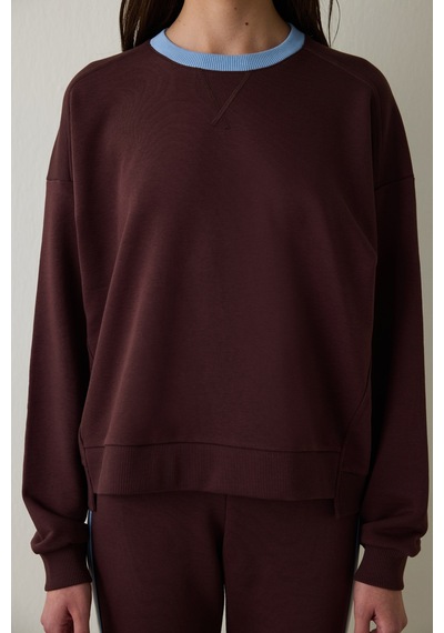 Penti Kahverengi Çiçek Desenli Yakalı Oversize Sweatshirt - Inspired by Flora