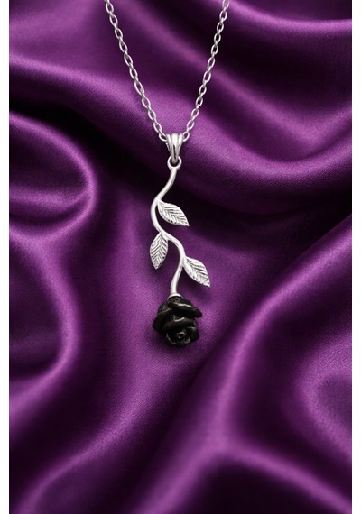 Çekirdekjewelry 925 Ayar Gümüş Siyah Gül Kolye Kadınlara Özel Minimal Şıklık Gümüş