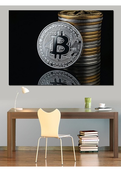 Bitcoin Kripto Para Yığını Dekoratif Kanvas - Mdf Ahşap Tablo