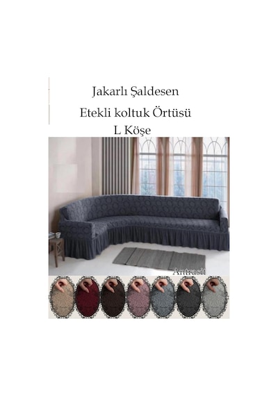 Jakarli Şal Desen L.köşe Koltuk Örtüsü, Koltuk Kılıfı Antrasit 350cm Antrasit
