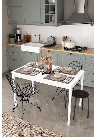 Df01113 Dekoratif Mutfak Masası 120x70 4-6 Kişilik Şık, Modern, Metal Ayaklı Salon Yemek Masası Beyaz Df01113 Dekoratif Mutfak Masası 120x70 4-6 Kişilik Şık, Modern, Metal Ayaklı Salon Yemek Masası Beyaz