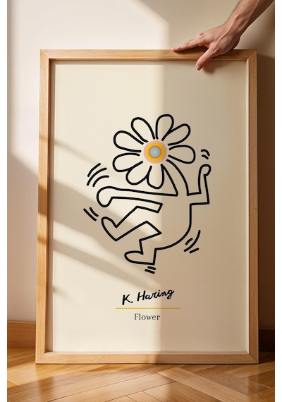 Keith Haring Flower Çerçeveli Tablo - Eklektik Tarz Duvar Dekoru