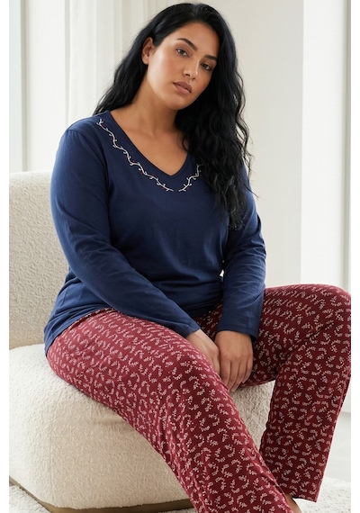 Siyah İnci Pamuklu Likralı Büyük Beden Battal Boy Örme Pijama Takım 26240881 Lacivert