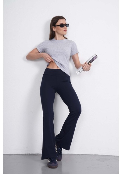 Crop Slim Fit Pamuk Likra Tişört-gri Melanj Gri Melanj