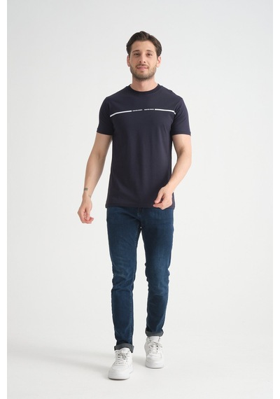 Shooter Sportwear Shooter Erkek T-shirt %100 Pamuk Nefes Alan Bisiklet Yaka Regular Fit Lacivert