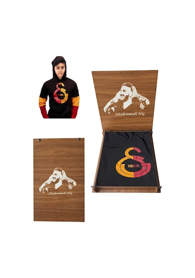 Galatasaray Lisanslı Büyük Armalı Siyah Çocuk Sweatshirt Hediye Aslan Ahşap Kutulu Siyah