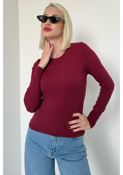 Madmext Bordo Bisiklet Yaka Slim Fit Kadın Body Mg2564 Bordo