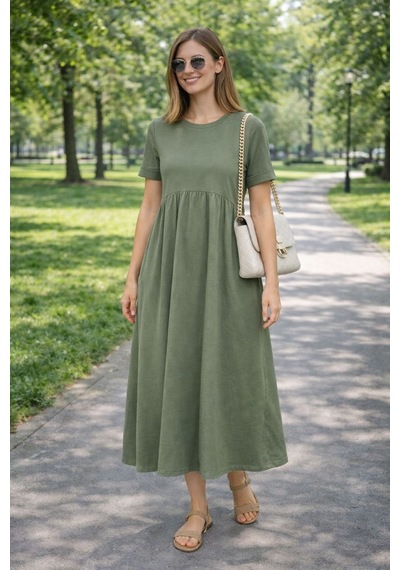 Esra Butik78 Rahat Kalıp Penye Elbise Kısa Kollu 130 Cm Uzun Günlük Basic Kadın Elbise Yeşil Esra Butik78 Rahat Kalıp Penye Elbise Kısa Kollu 130 Cm Uzun Günlük Basic Kadın Elbise Yeşil