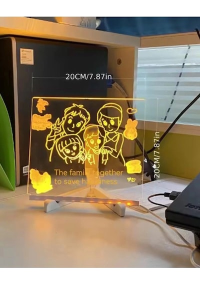 Tedar Neon Işıklı 7 Renk Işık Boyama Kalemli Led Resim Panosu Boyama Tahtası Kalemleri 20 X 20 Najmaddin Standart