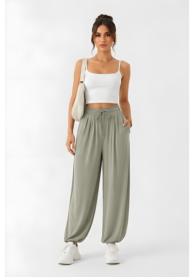 Lili Woman Kadın Soft Flow Beli Lastikli Relax Fit Şalvar Pantolon K.4320 Olive