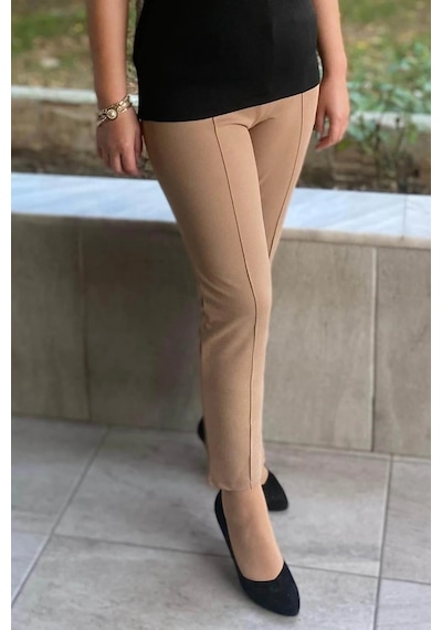 Mia Butik Dertsiz Büyük Beden Bej Toparlayıcı Kumaş Pantolon Bej