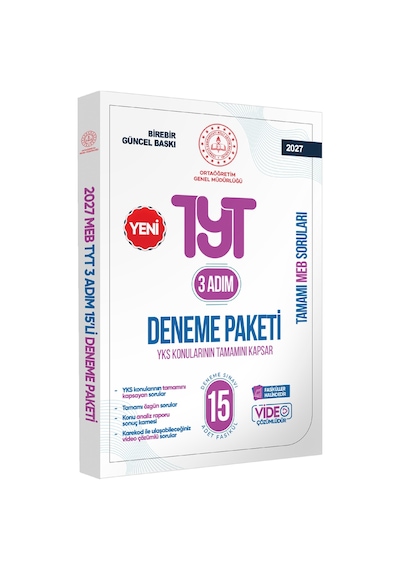 2027 3 Adım YKS-TYT MEBİ Özgün Sorular 15li Deneme Paketi Video Çözümlü BASKI ÜCRETİ2026 3 Adım YKS-TYT MEBİ Özgün Sorular 15li Deneme Paketi Video Çözümlü BASKI ÜCRETİ