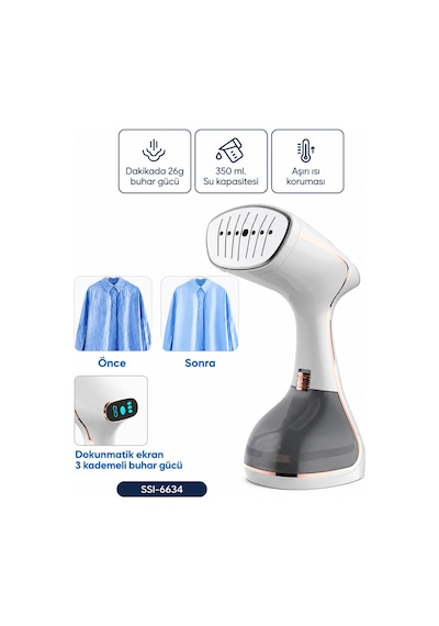 Buharlı Kırışıklık Giderici Dik Ütü 2 Mod 320ml Su Kapasite Dk 26g Buhar Dokunmatik Ekran Ssı-6634 Bx40