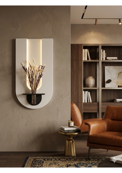 Begonvil Ahşap Pilli Ledli İskandinav Salon Duvar Rafı Şık Modern Çiçeklik 40 X 75 Cm Paris Grisi - Antrasit