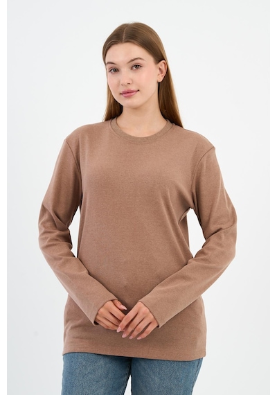 Alexander Gardi Bisiklet Yaka Basic Likralı Sweatshırt Wk25512-wn Sütlü Kahverengi