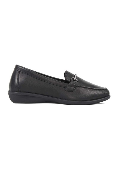Kadın Siyah Tokalı Deri Loafer