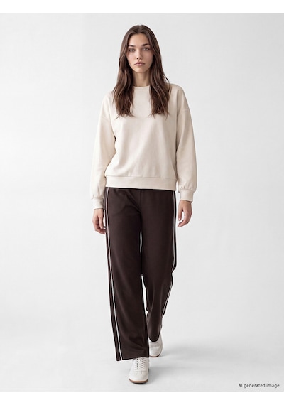 Lcw Modest Kahverengi Şerit Detaylı Soft Touch Kadın Eşofman Altı
