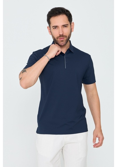 Lacivert Üç Düğmeli Polo Yaka Tişört Navy