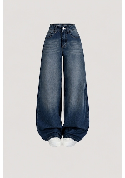 J&kstores Baggy Salaş Pocket Bol Paça Retro Görünümlü Jean Pantolon Yeşil Tint