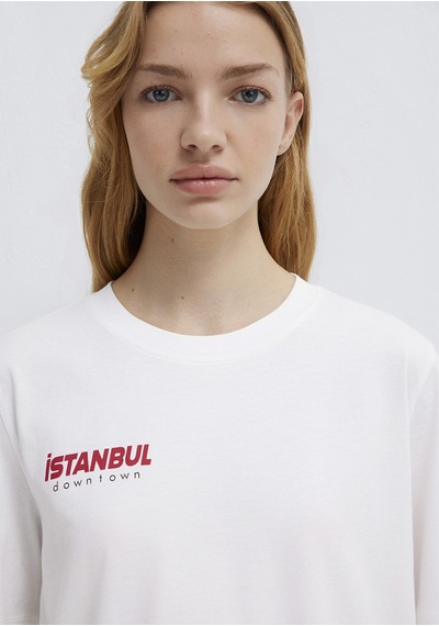 Mavi - İstanbul Baskılı Beyaz Tişört 1613737-620