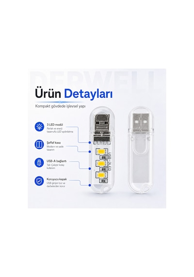 Mini Usb Led Lamba 3 Ledli Taşınabilir Cep Boy Gece Lambası Şeffaf Koruyucu Kapaklı Tak Çalıştır Düşük Güç Tüketimi Yüksek Verim Beyaz Işık Powerbank Laptop Uyumlu Kamp Aydınlatması Stick Led Işık